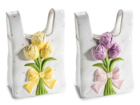VASO BORSETTA TULIPANI GIALLI