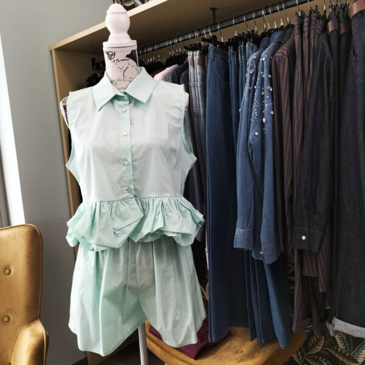 Camicia rouche verde acqua