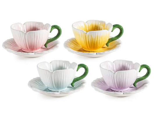 TAZZA A FIORE CON PIATTINO GIALLA